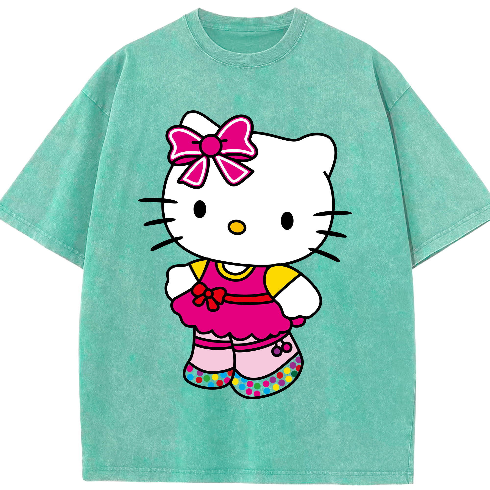 （画像用） Hello Kitty ハローキティ 綿100% ヴィンテージ風 半袖Tシャツ（フロントプリント）